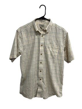 L.L. Bean Medium Mens Beige Plaid Wrinkle-Resistant Button Down Shirt Retro